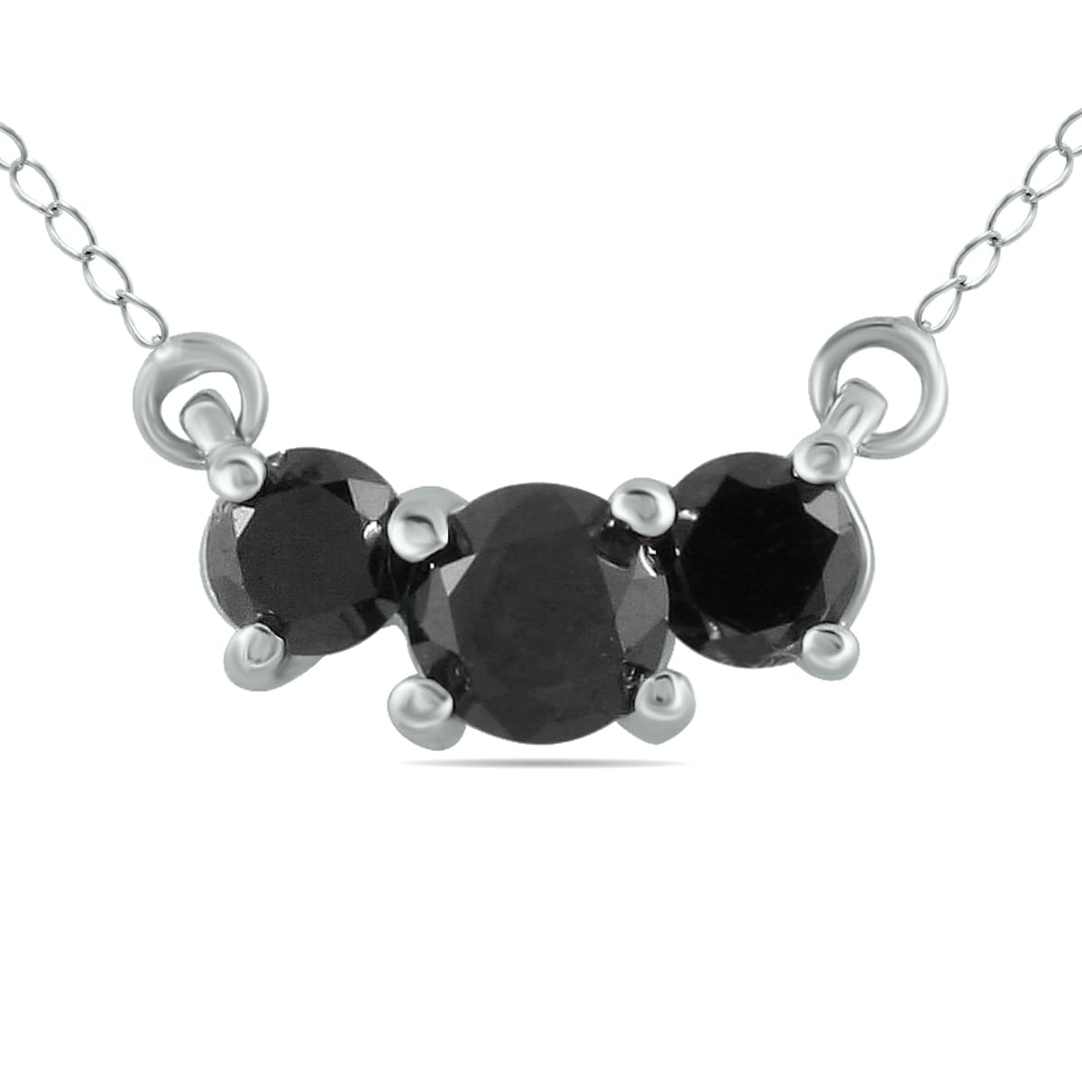 1/2 Carat TW Black Diamond Three Stone Pendant Necklace 14K White Gold