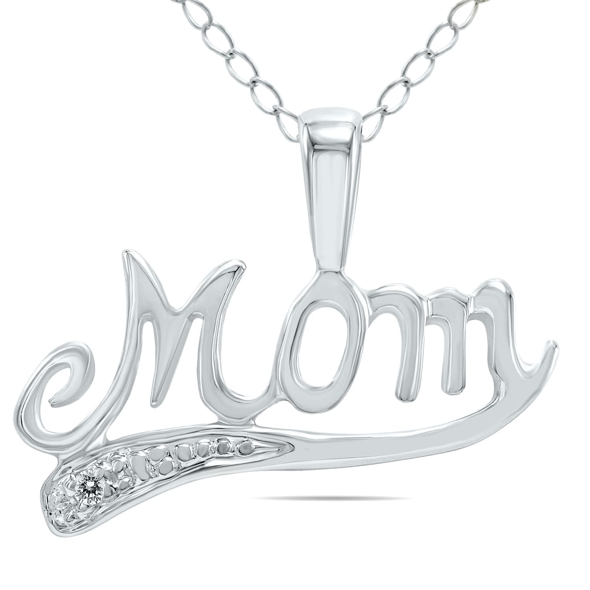 Genuine Diamond MOM Pendant in 10K White Gold