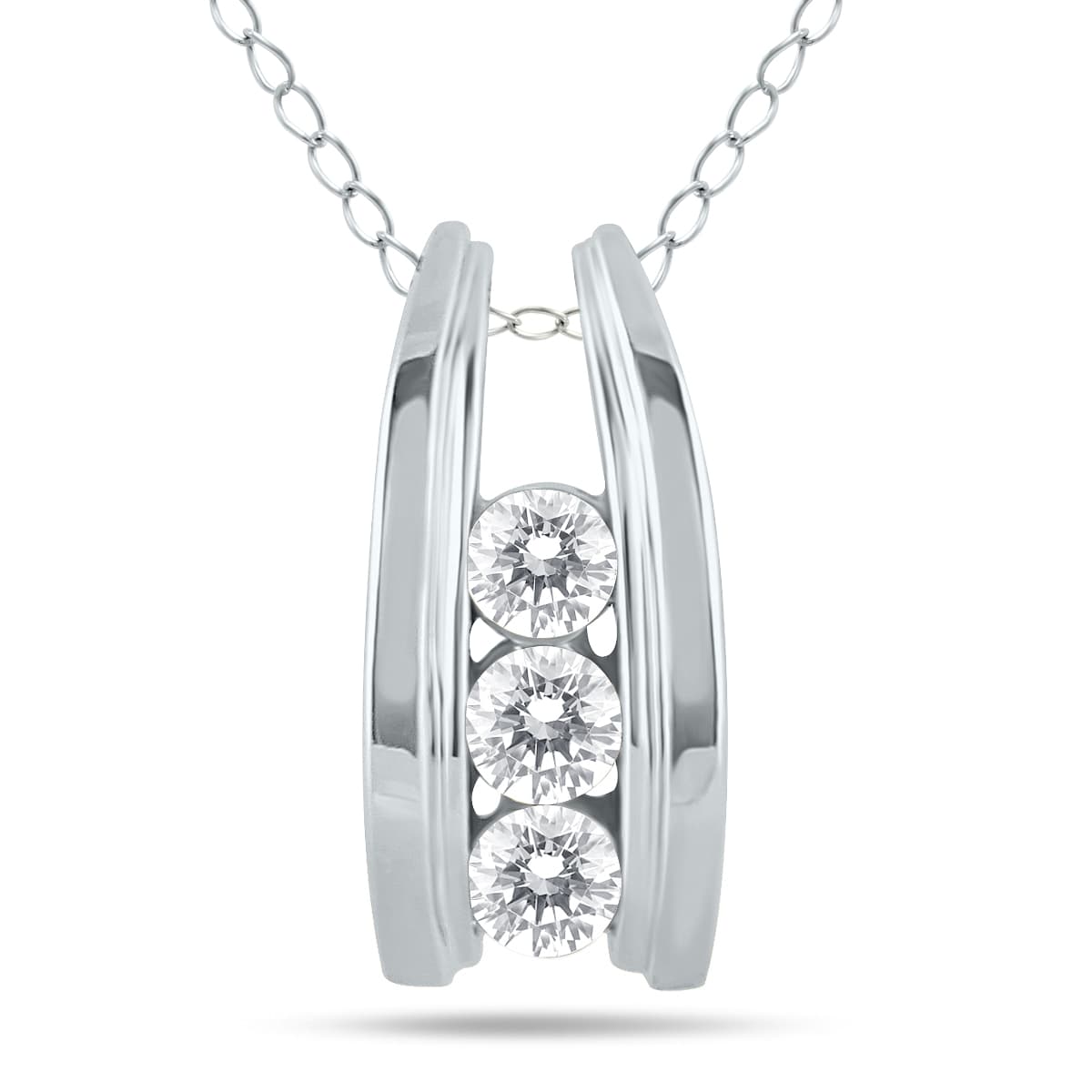1/2 Carat TW Three Stone Diamond Ladder Pendant in 10k White Gold (K-L Color, I2-I3 Clarity)