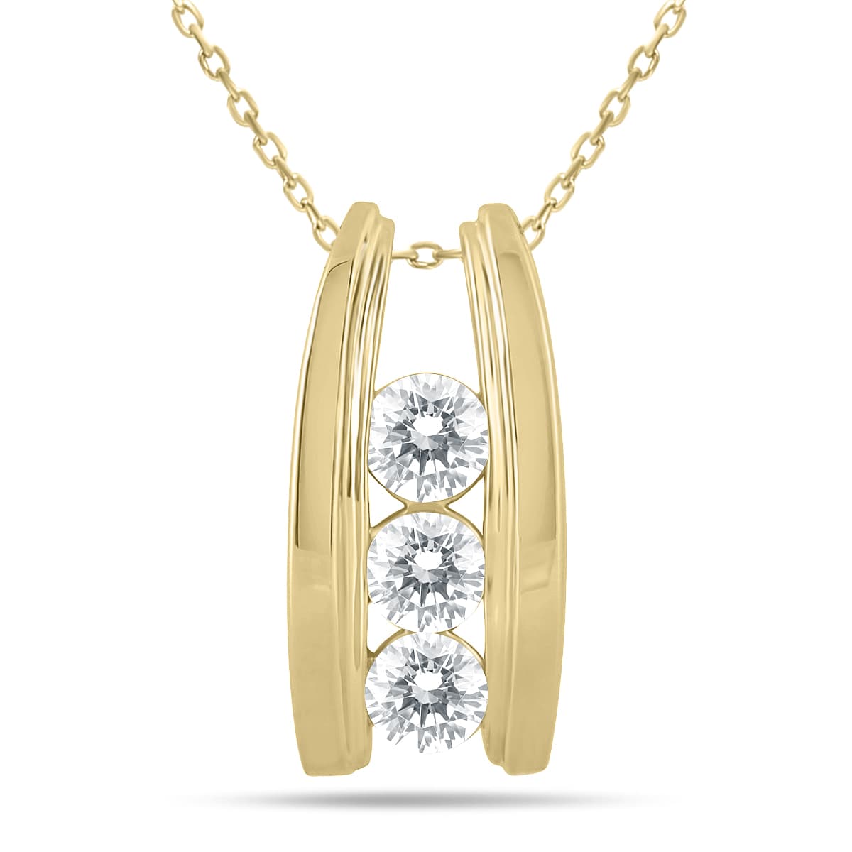 1 Carat TW Bar Set Three Stone Diamond Pendant in 14k Yellow Gold