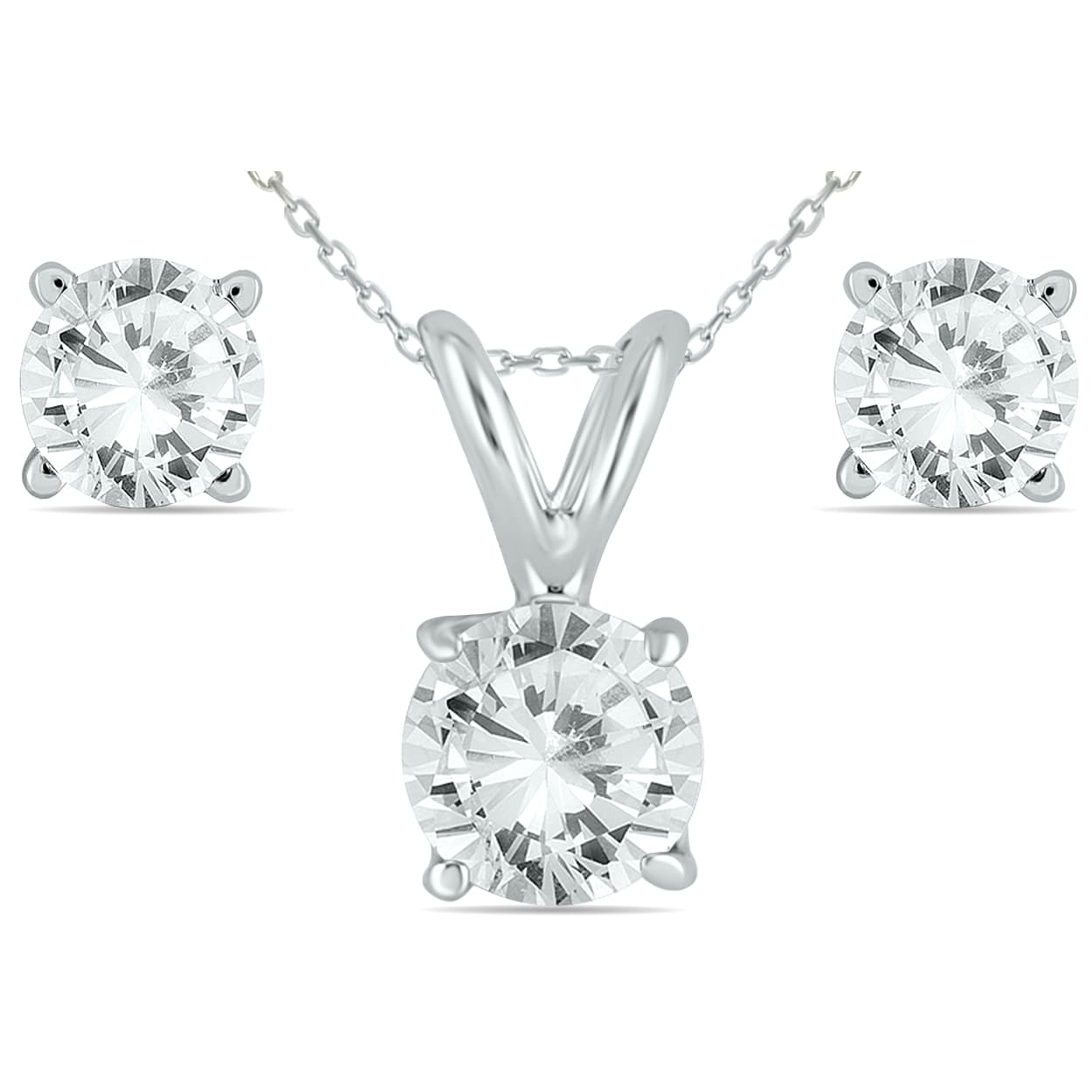 14K White Gold 1 Carat TW Diamond Pendant and Earring Matching Set