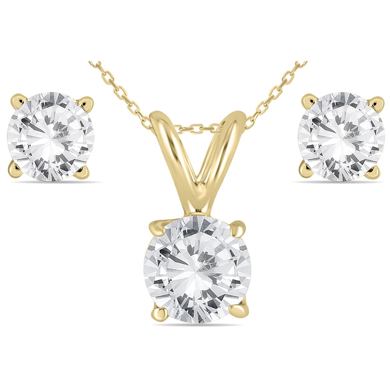 14K Yellow Gold 1 Carat Diamond Pendant and Earring Matching Set
