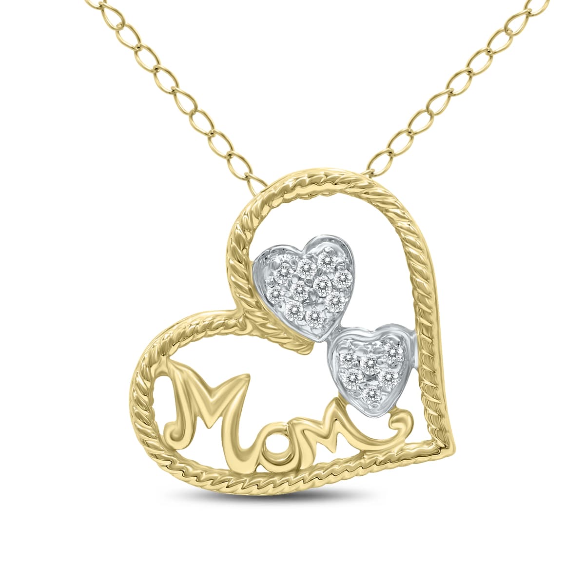 1/10 Carat TW Diamond Heart MOM Pendant in 14K Yellow Gold