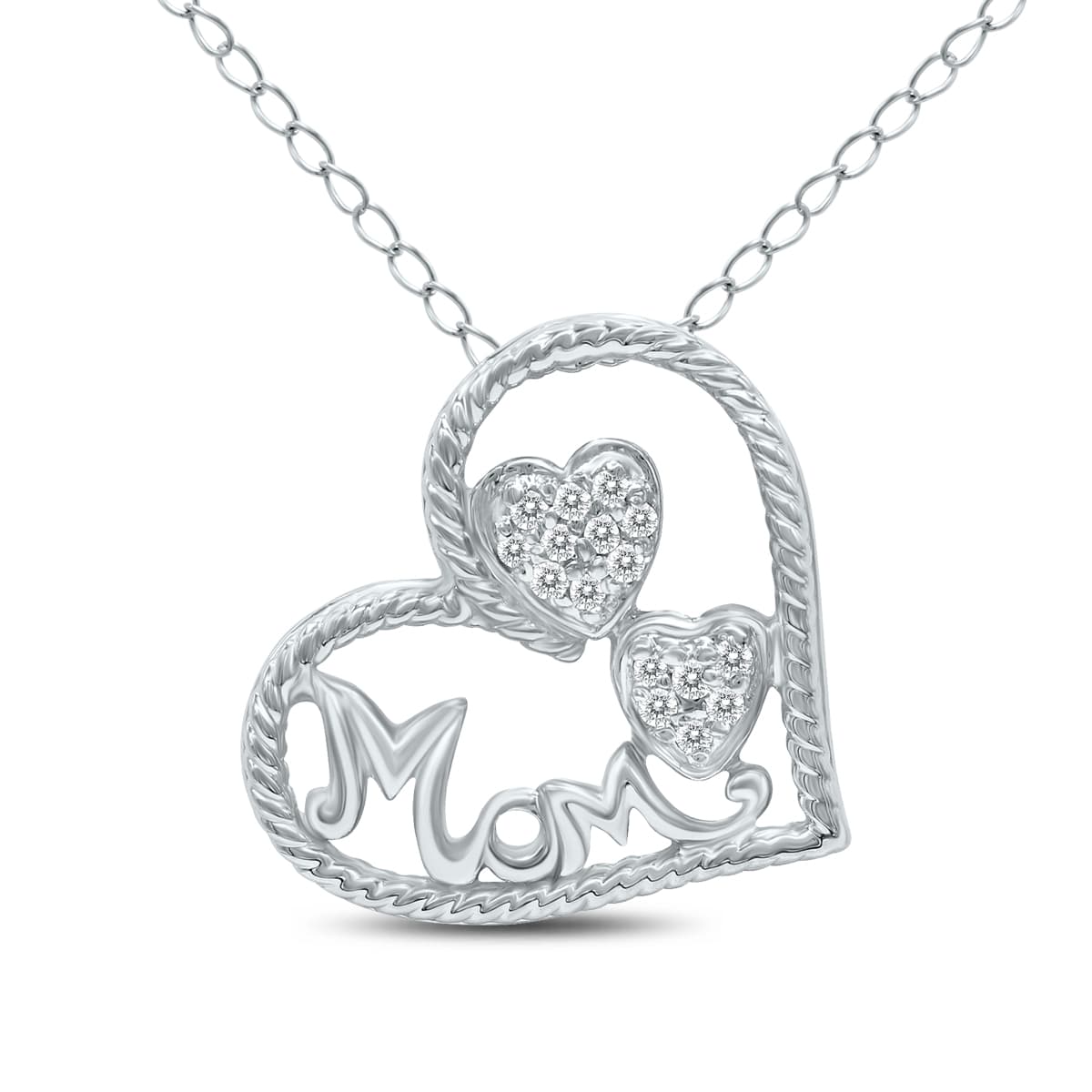1/10 Carat TW Genuine Diamond Heart MOM Pendant in 14K White Gold