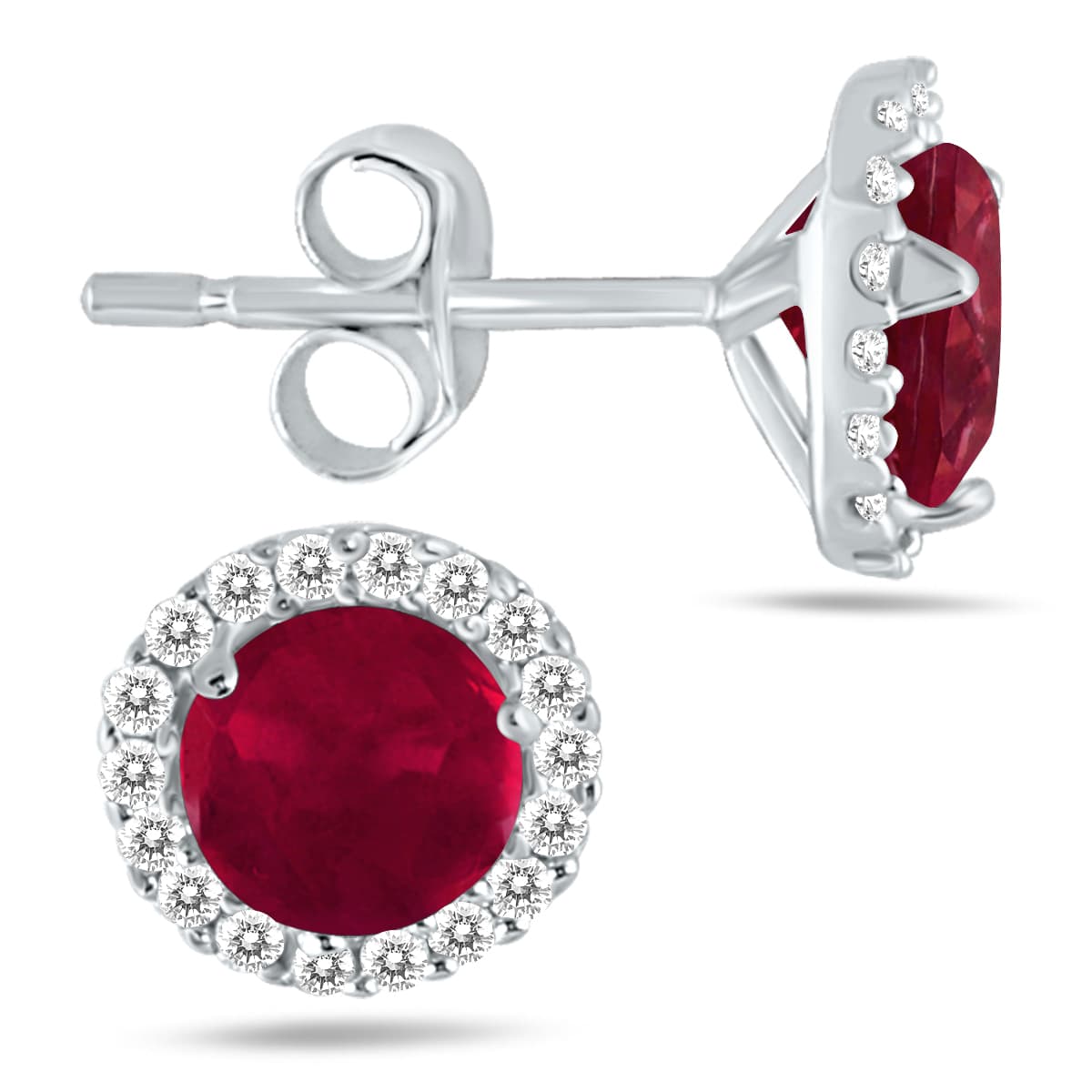 5MM Ruby and Genuine Diamond Stud Earrings in 14K White Gold