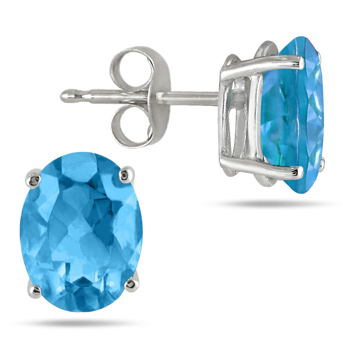 6x4MM All Natural Oval Blue Topaz Stud Earrings in.925 Sterling Silver