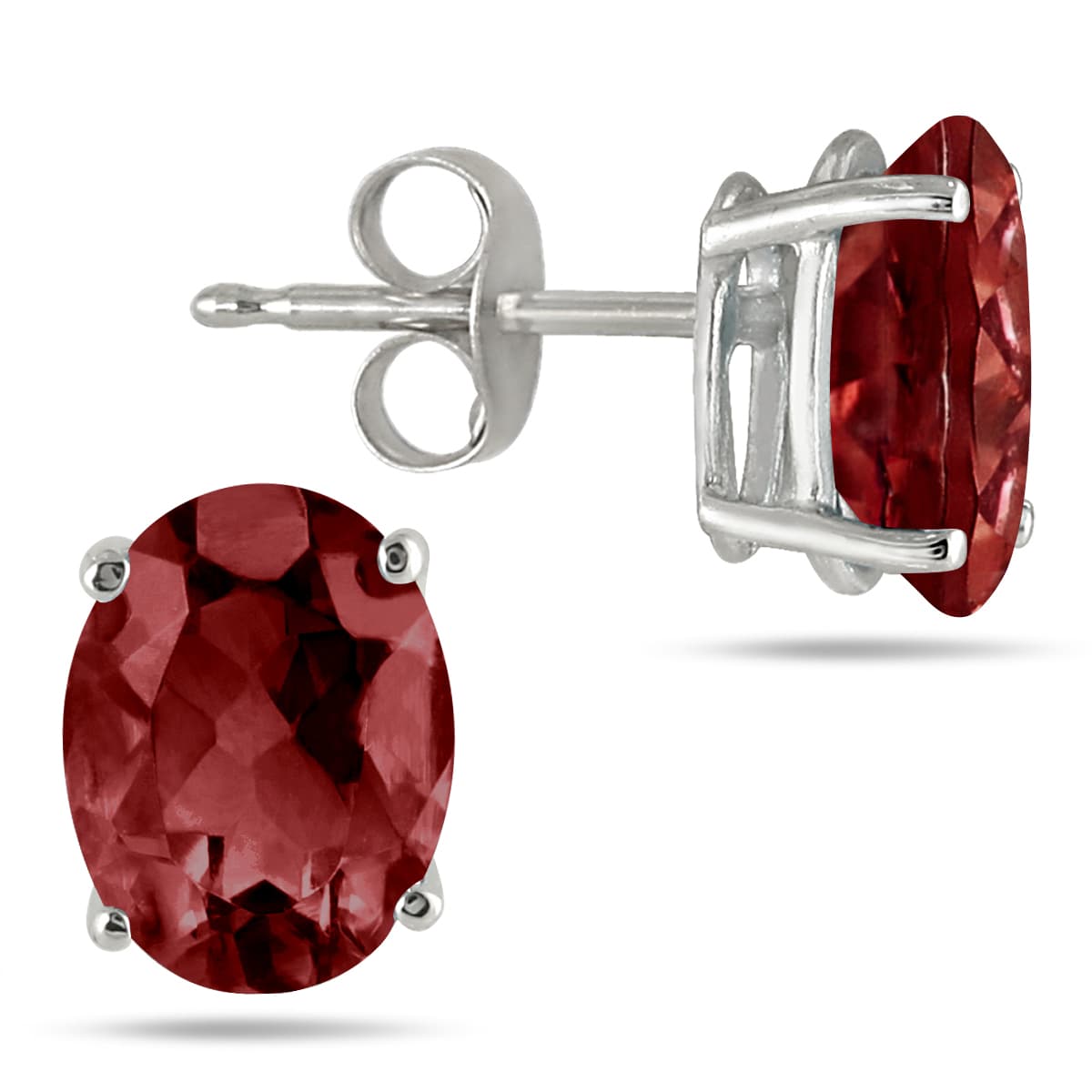 6x4MM All Natural Oval Garnet Stud Earrings in.925 Sterling Silver