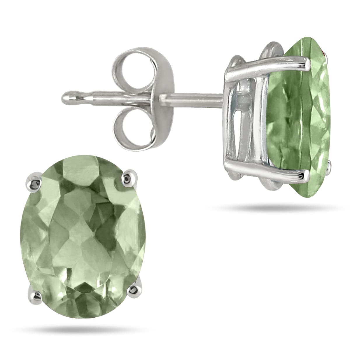 5x3MM All Natural Oval Green Amethyst Stud Earrings in.925 Sterling Silver