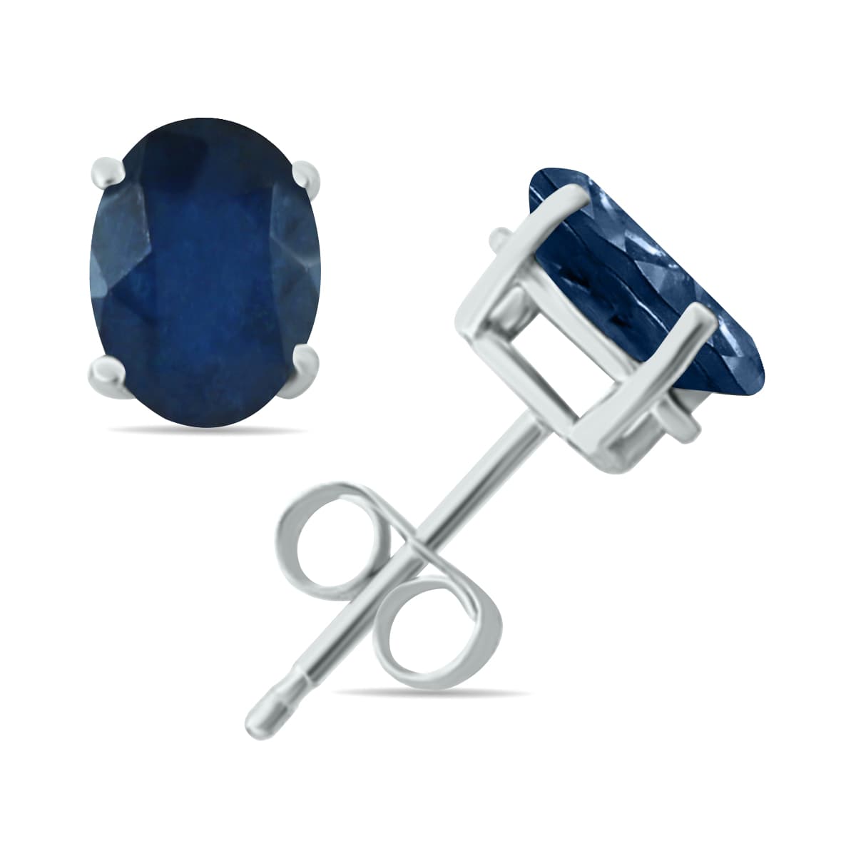 4 Carat All-Natural Genuine 9x7mm, Oval Sapphire Earrings set in 14k White Gold