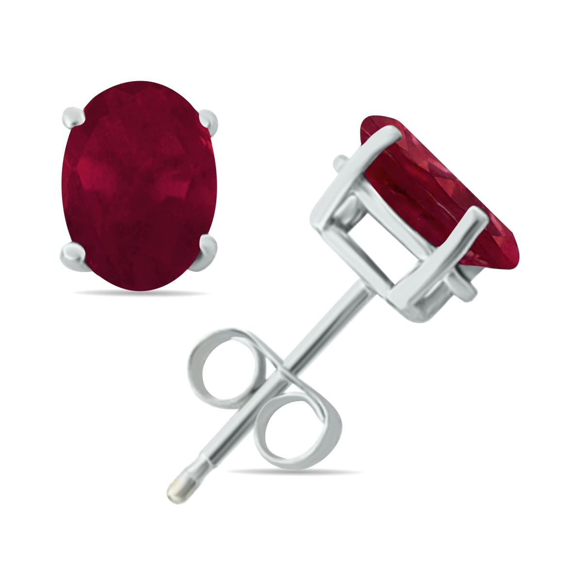 4 Carat All-Natural Genuine 9x7mm, Oval Ruby Earrings set in 14k White Gold