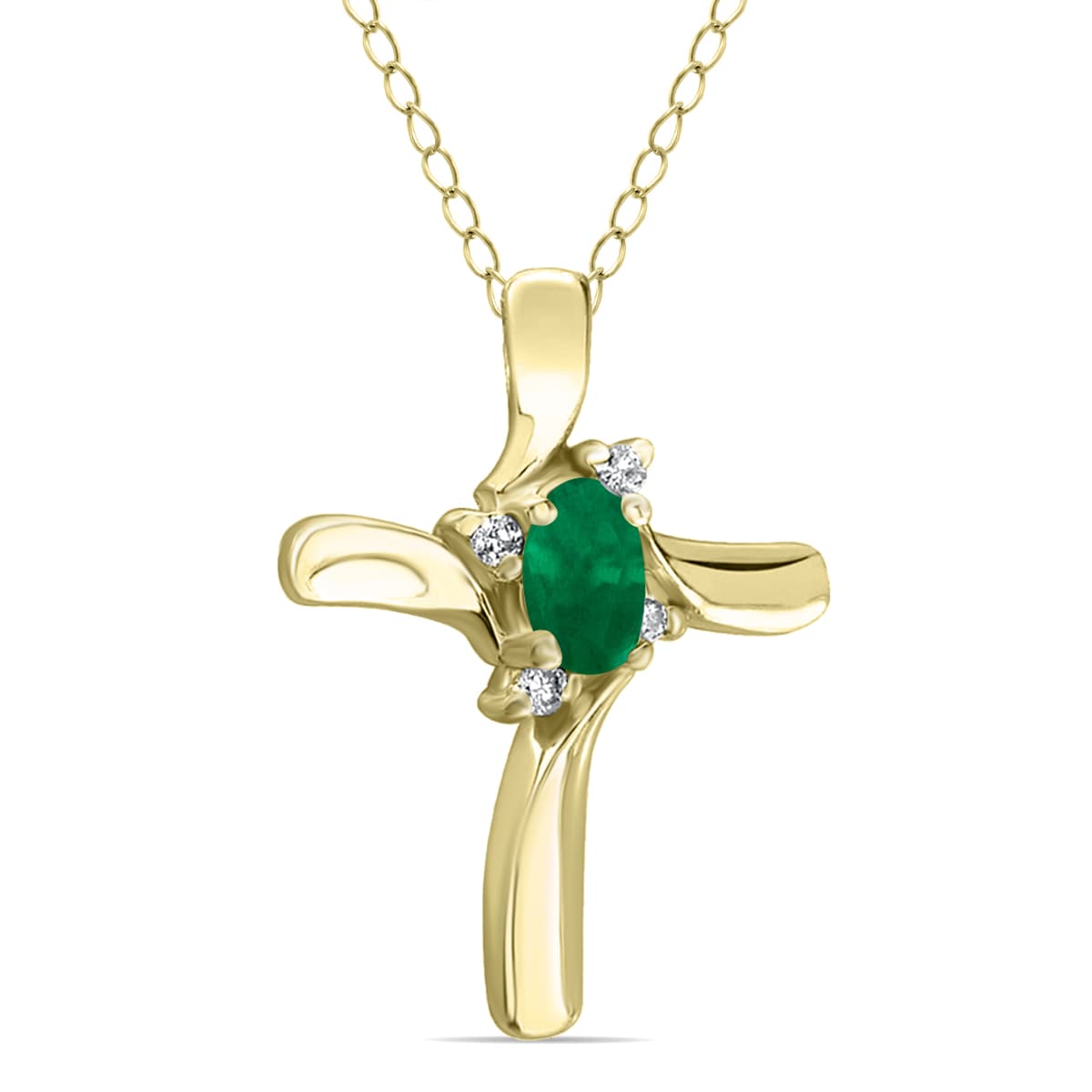 Emerald Cross Diamond Pendant 10K Yellow Gold