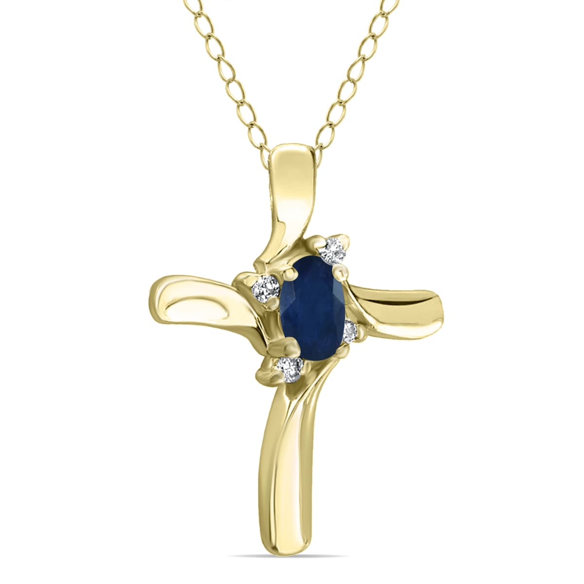 Sapphire Cross Diamond Pendant 10k Yellow Gold
