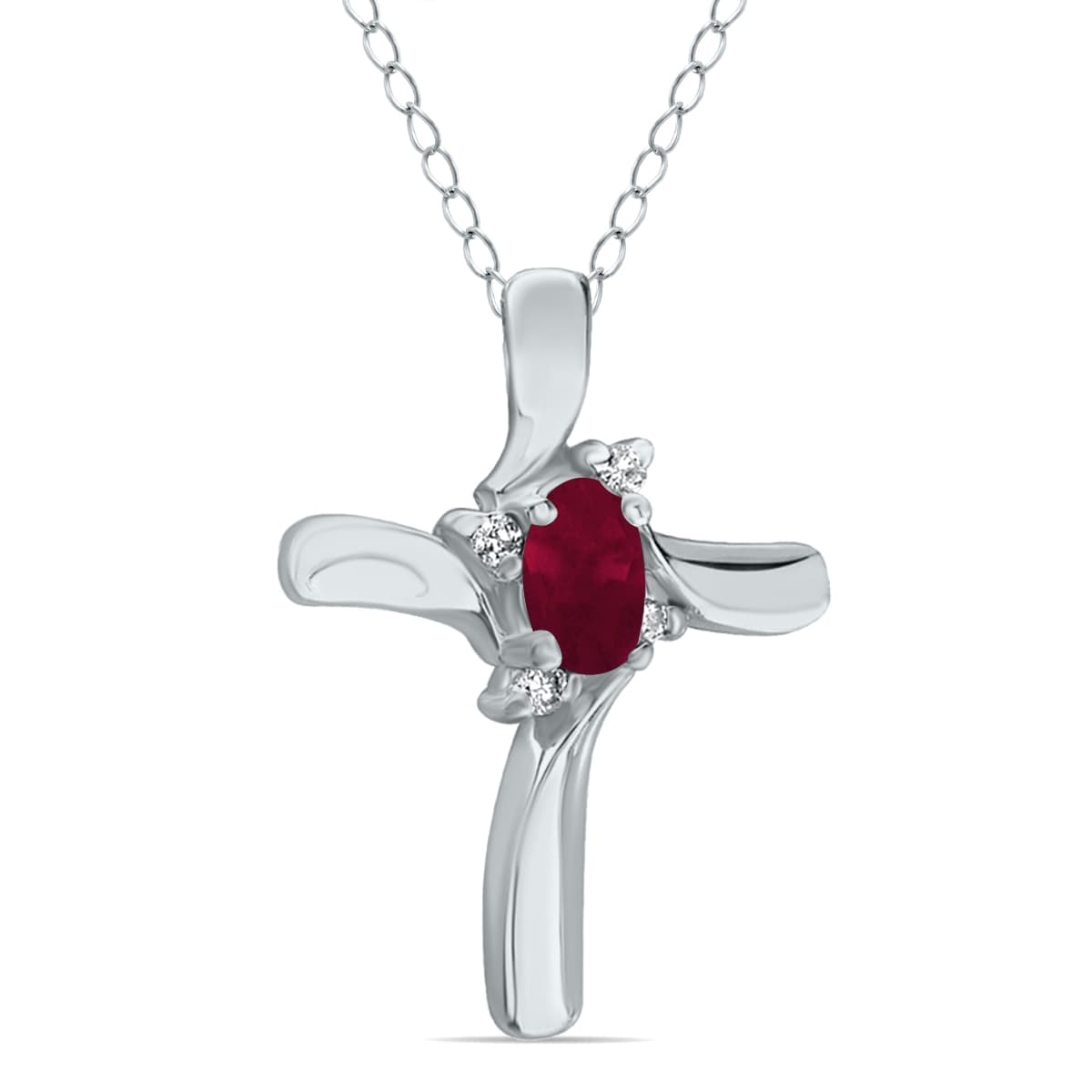 Ruby and Diamond Cross Pendant 10k White Gold