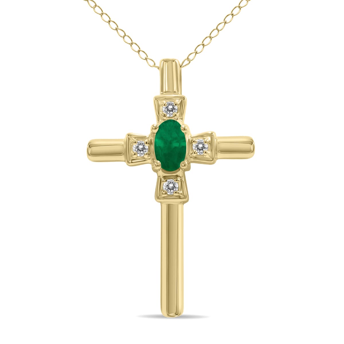 Emerald and Diamond Cross Pendant in 10K Yellow Gold