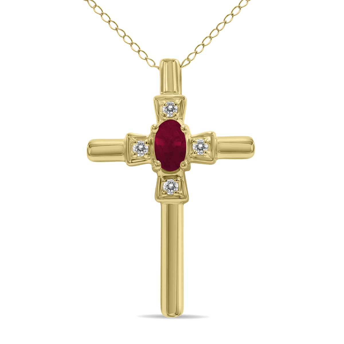 Ruby and Diamond Cross Pendant 10K Yellow Gold