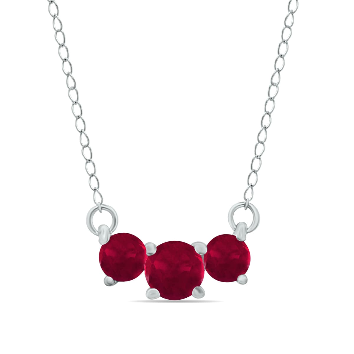 1 Carat TW Ruby Three Stone Pendant Necklace 14K White Gold