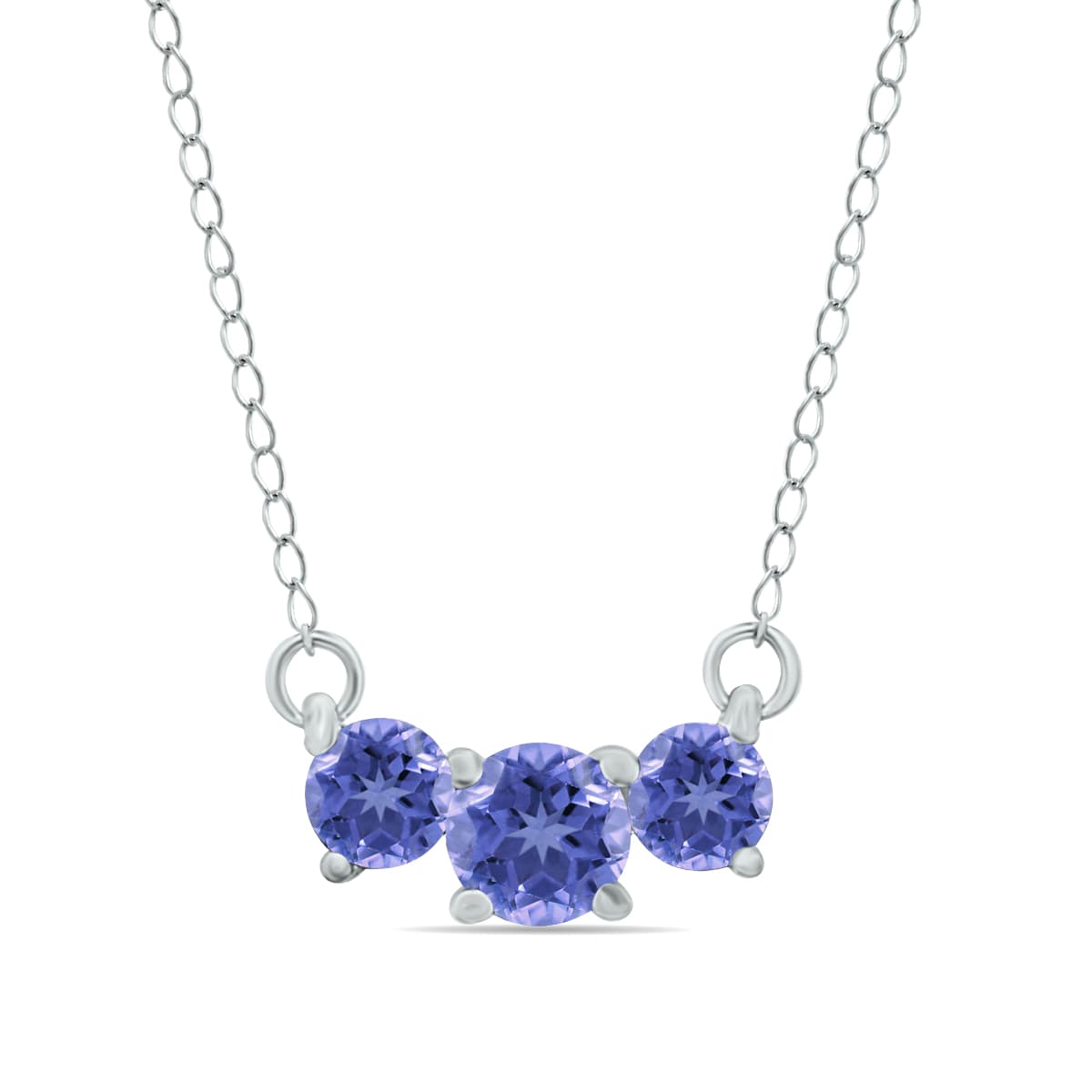 1 Carat TW Tanzanite Three Stone Pendant Necklace 14K White Gold