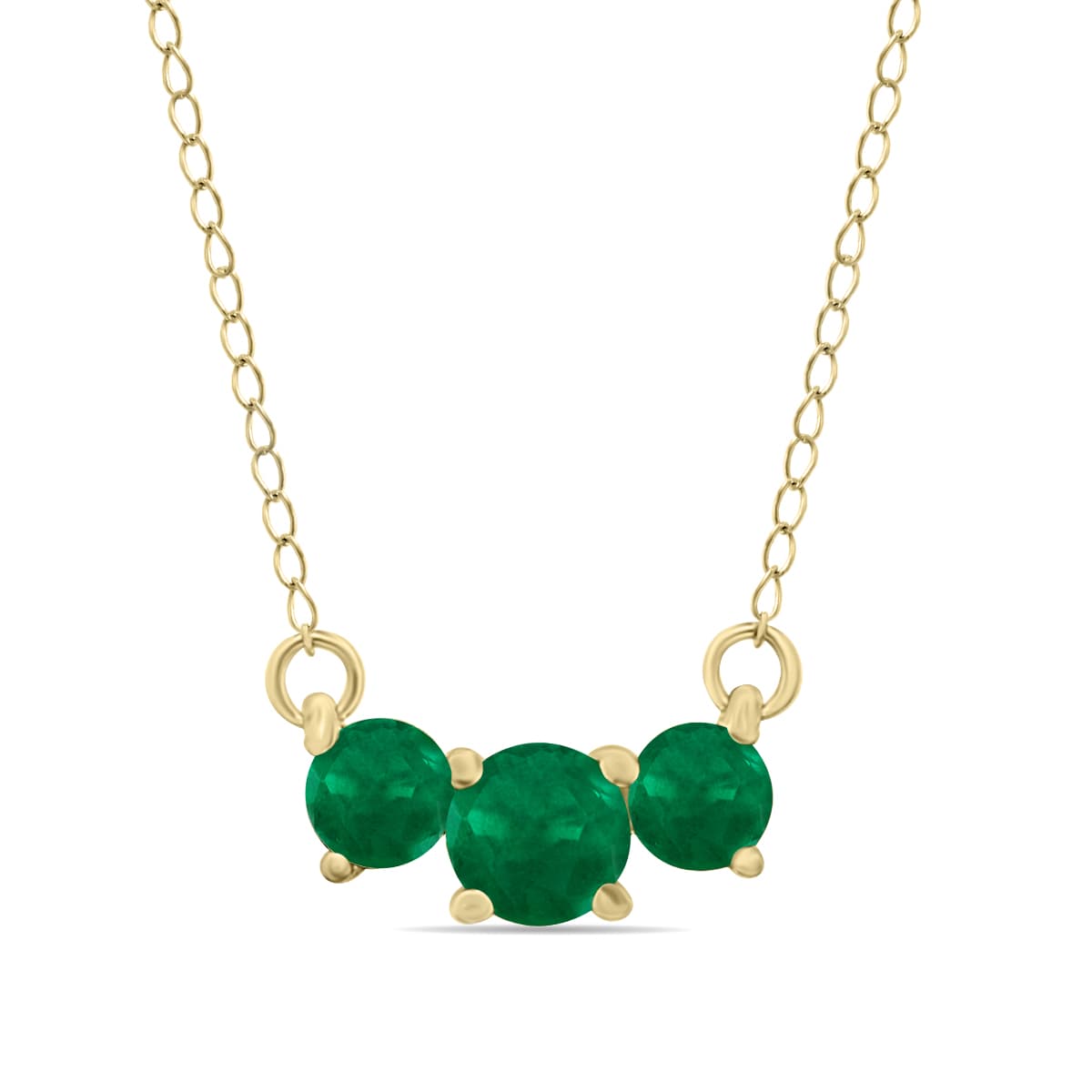 1 Carat TW Emerald Three Stone Pendant Necklace 14K Yellow Gold