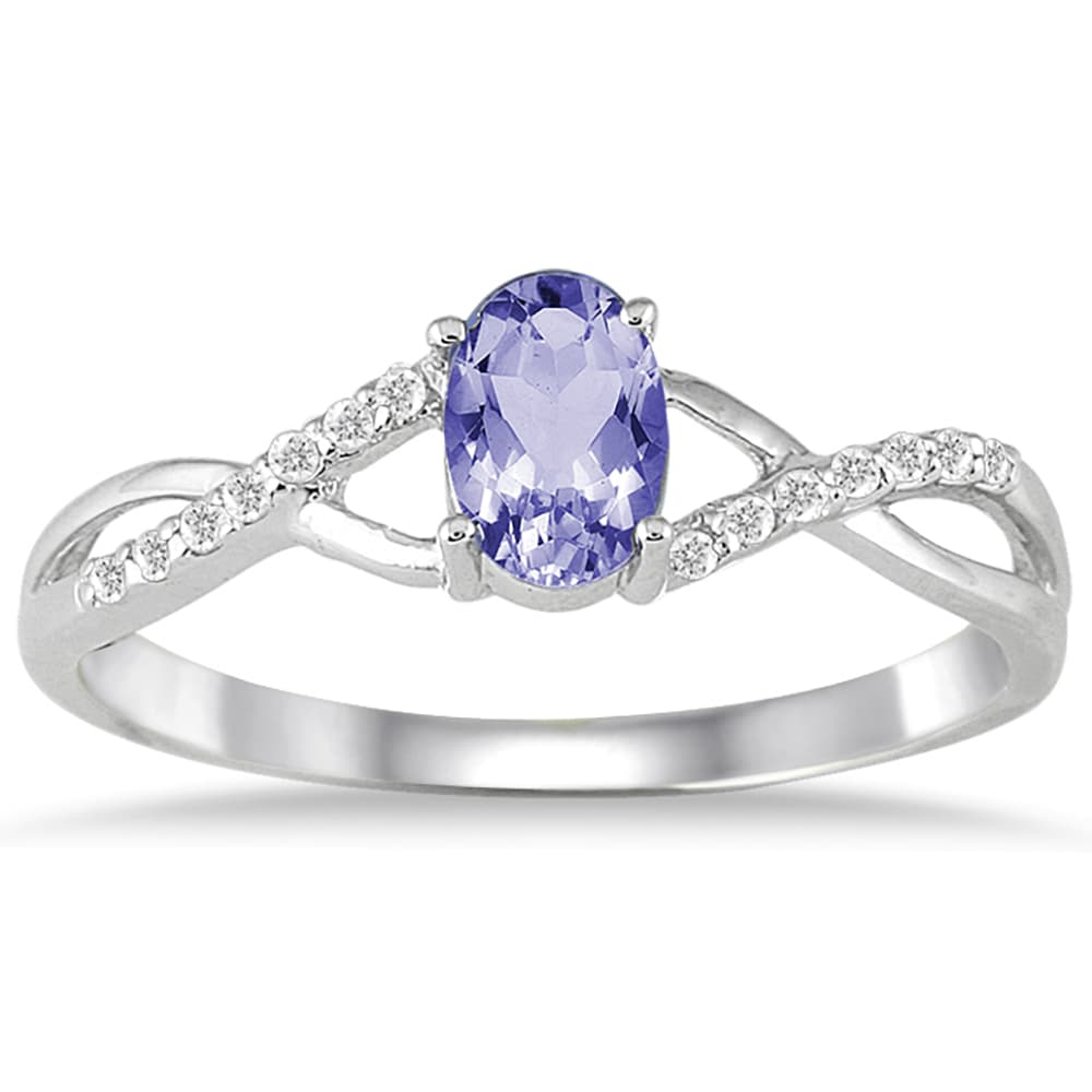 Tanzanite and Diamond Twist Ring in 10K White Gold