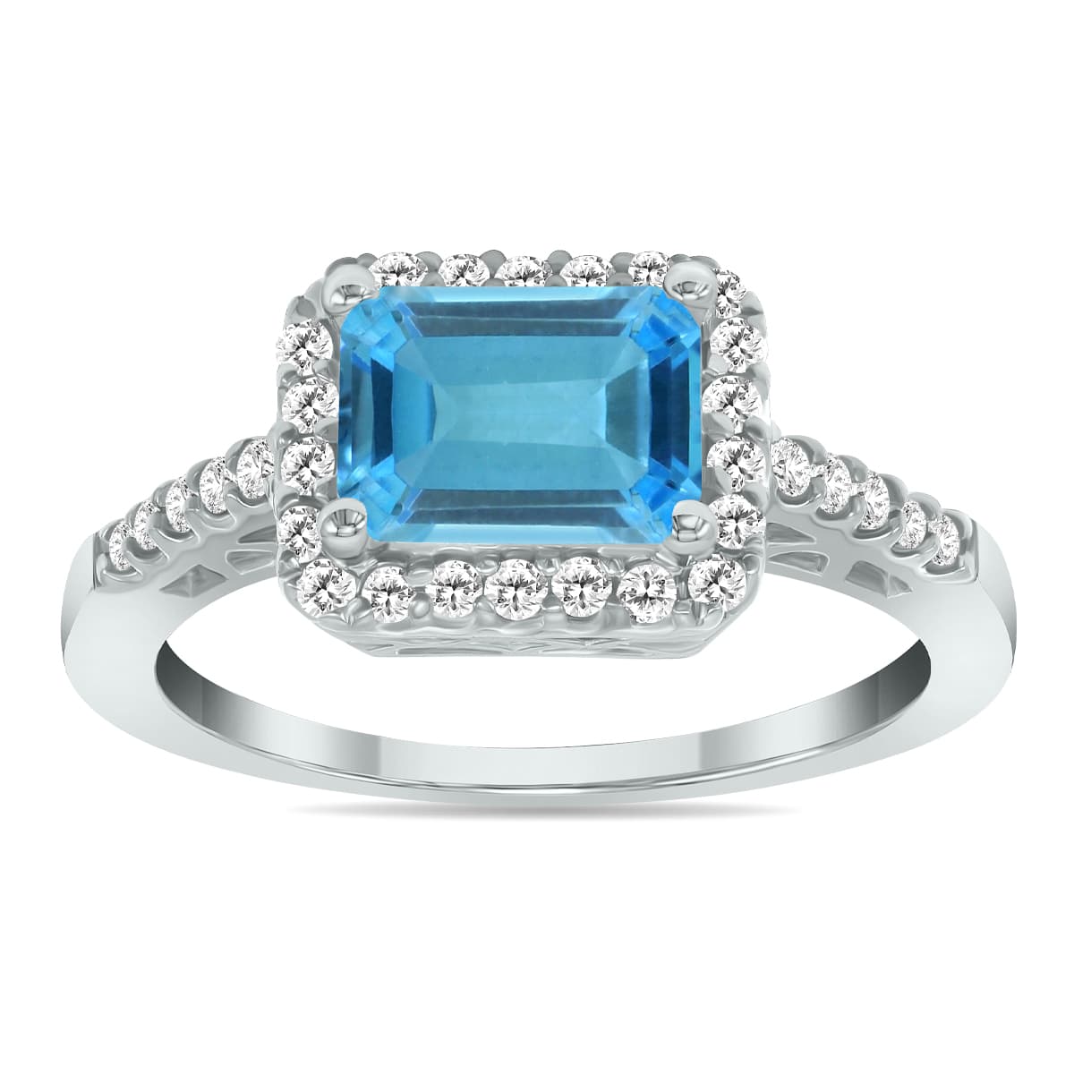2 1/2 Carat TW Emerald Cut Blue Topaz Diamond Ring in 10K White Gold
