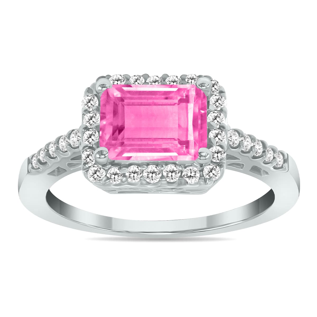 2 1/2 Carat TW Emerald Cut Pink Topaz Diamond Ring in 10K White Gold