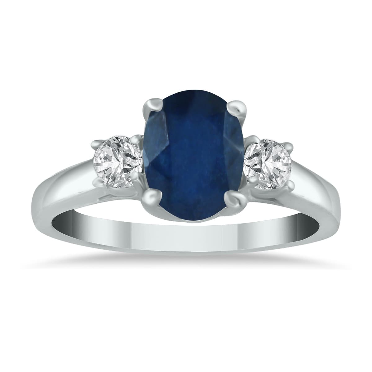 Sapphire and Diamond Three Stone Ring in 14K White Gold