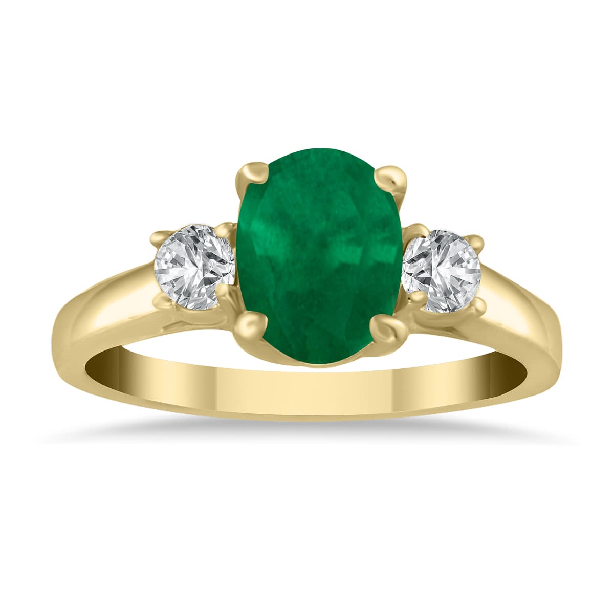 1.35 Carat Emerald and Diamond Three Stone Ring in 14K Yellow Gold