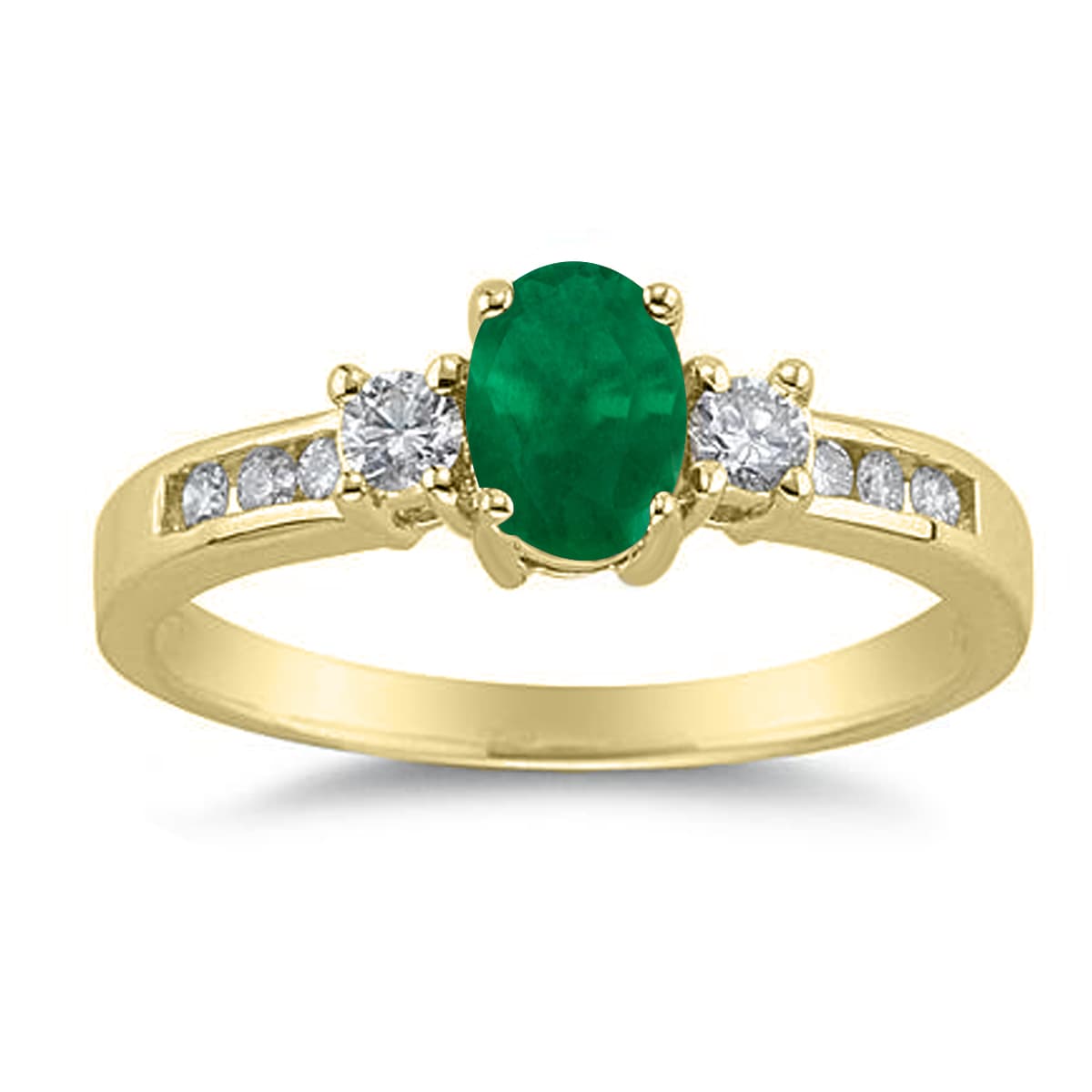 Emerald and Diamond Regal Channel Ring in 14K Yellow Gold