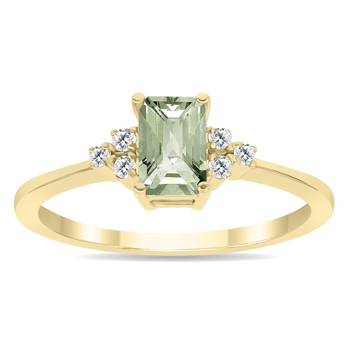 Green Amethyst and Diamond Regal Ring in 10K Yellow Gold