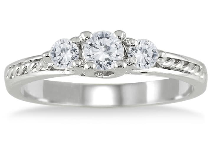 1/2 Carat TW Three Stone Diamond Ring in 10K White Gold