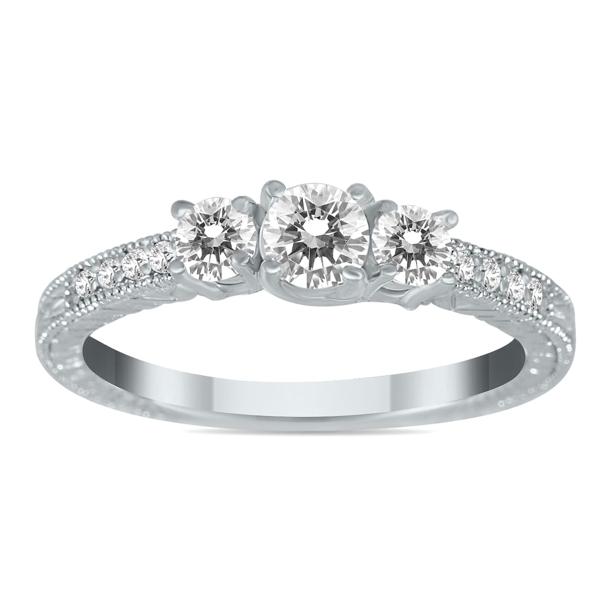 1/2 Carat TW Diamond Three Stone Ring in 10K White Gold