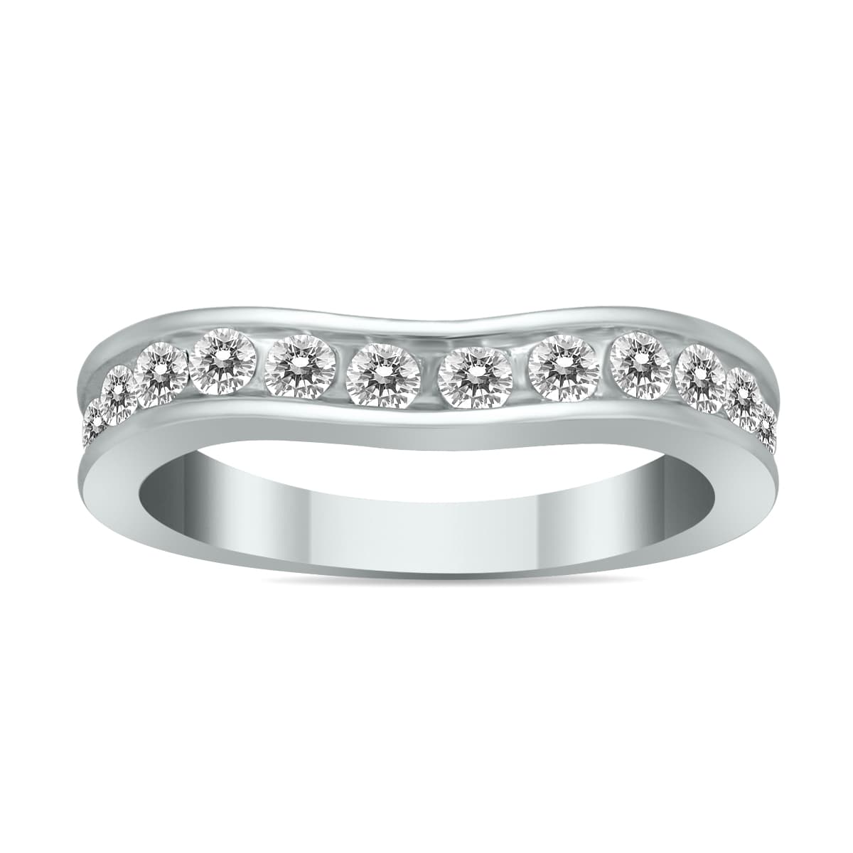1 Carat TW Diamond Channel Set Curved Band in 14K White Gold