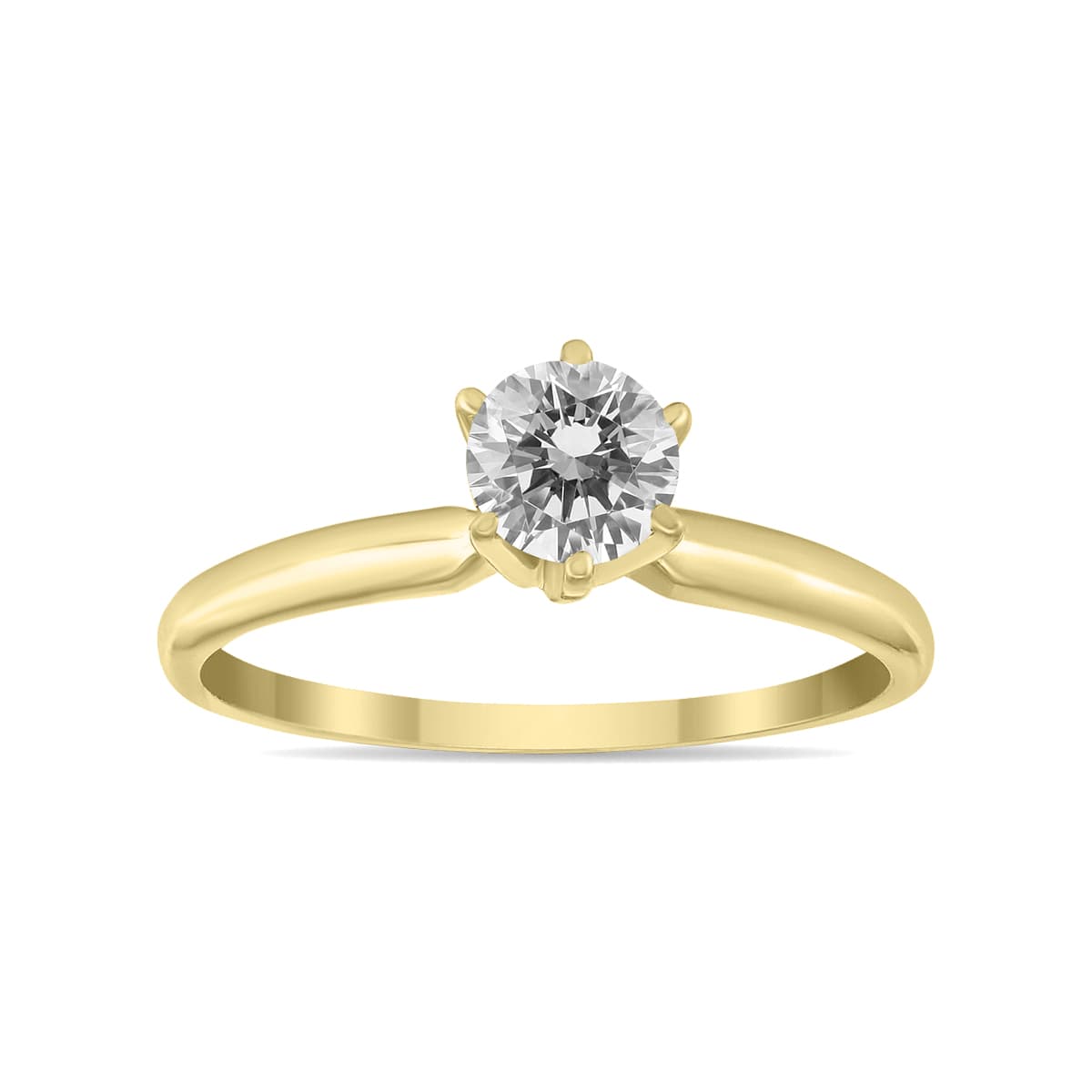 1/2 Carat Round Diamond Solitaire Ring in 14K Yellow Gold