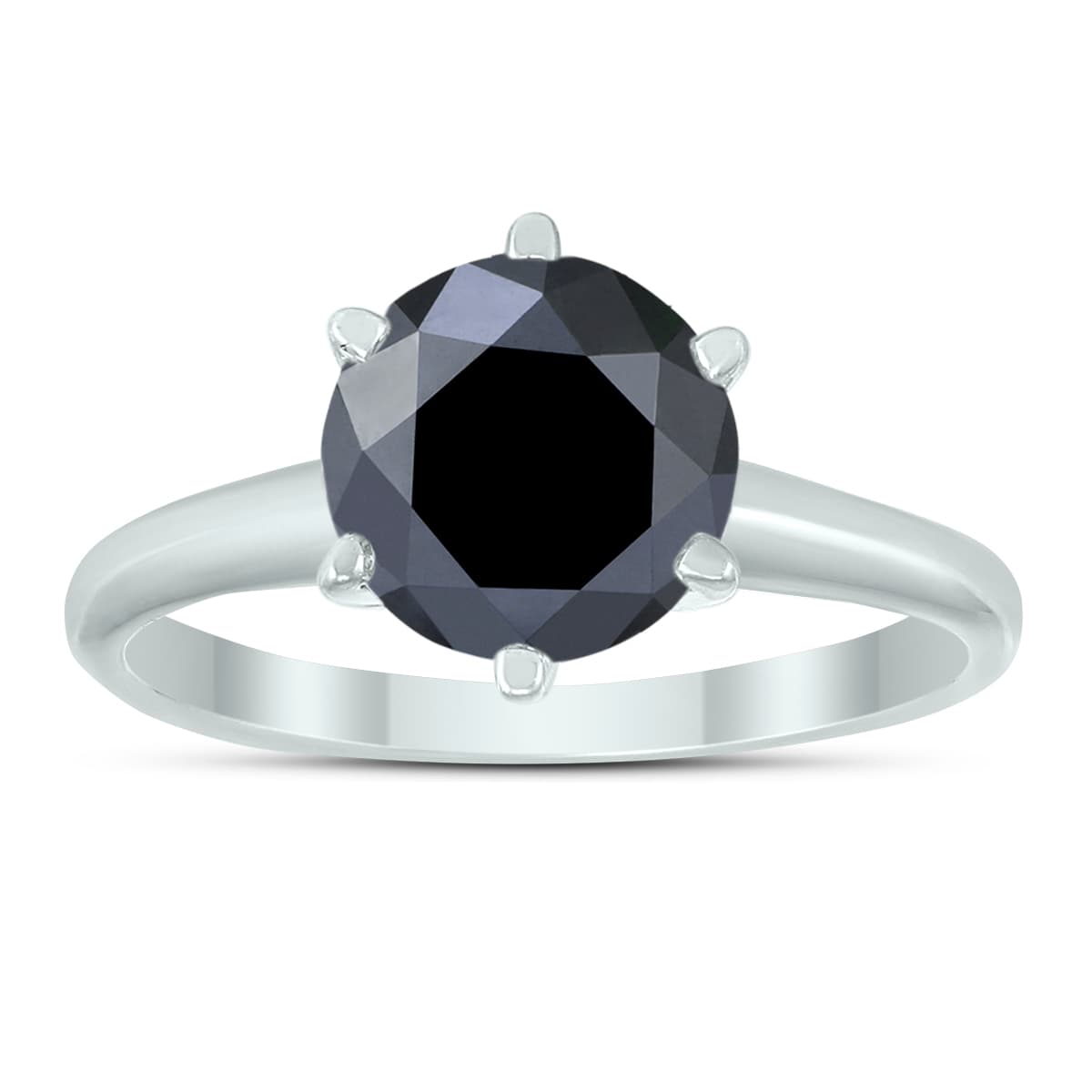 2 Carat Round Black Diamond Solitaire Ring in 14K White Gold