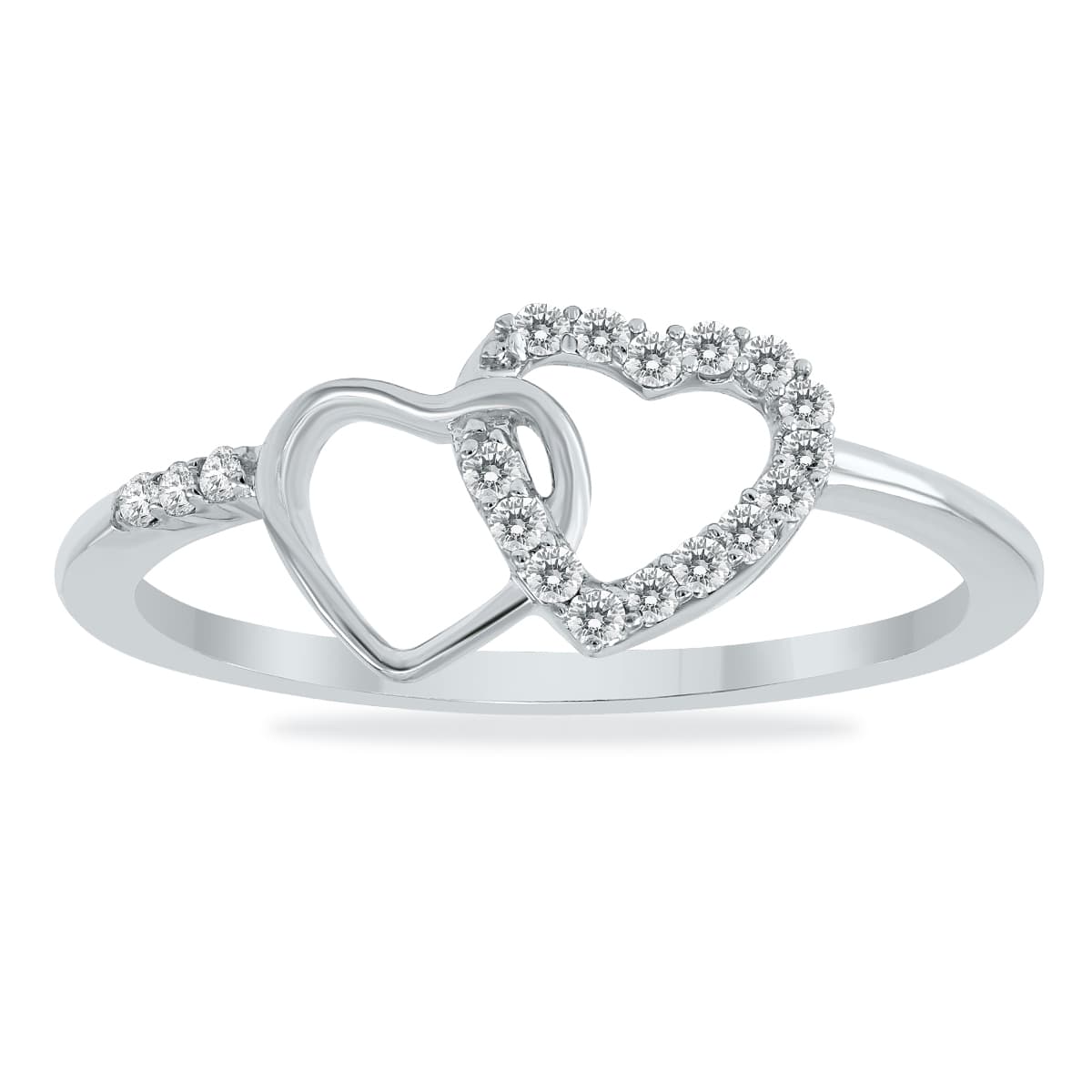 1/10 Carat TW Diamond Double Heart Ring in 10K White Gold