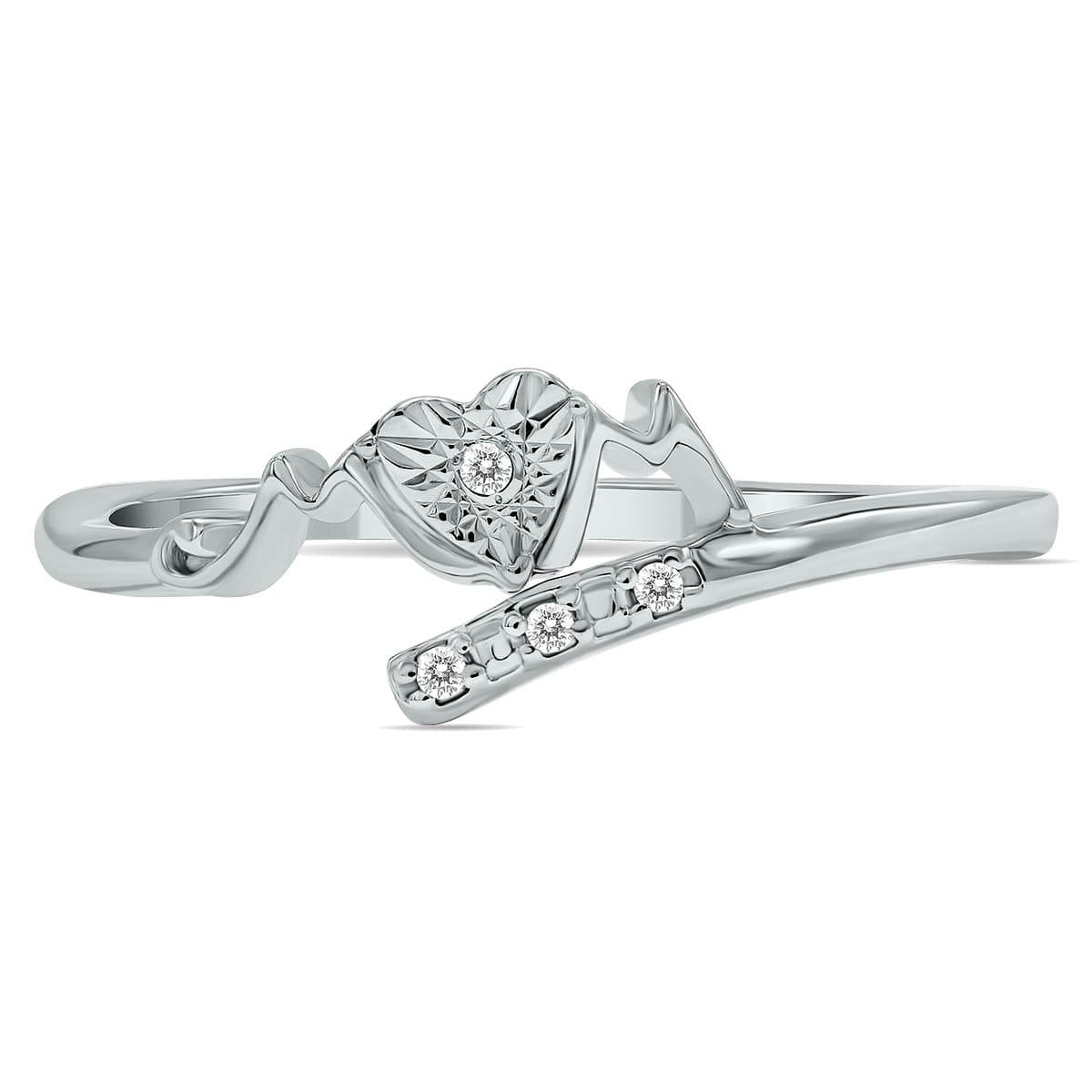 Genuine Diamond MOM Heart Ring in.925 Sterling Silver