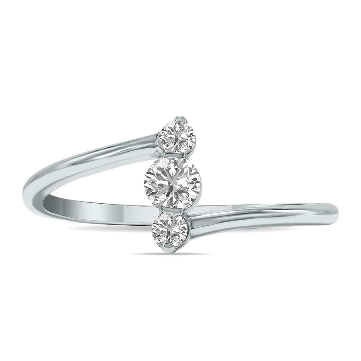 1/4 CTW Vertical Three Stone Lab Grown Diamond Ring in 10K White Gold (F-G Color, VS1- VS2 Clarity)