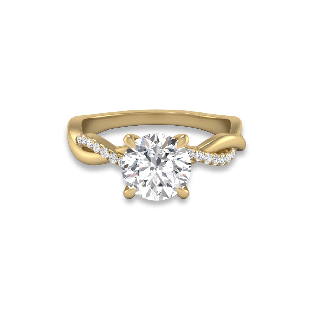 Agatha Twisted Pave Ring with IGI Certified 2.50 Carat Lab-Grown Round Diamond in 14K Yellow Gold