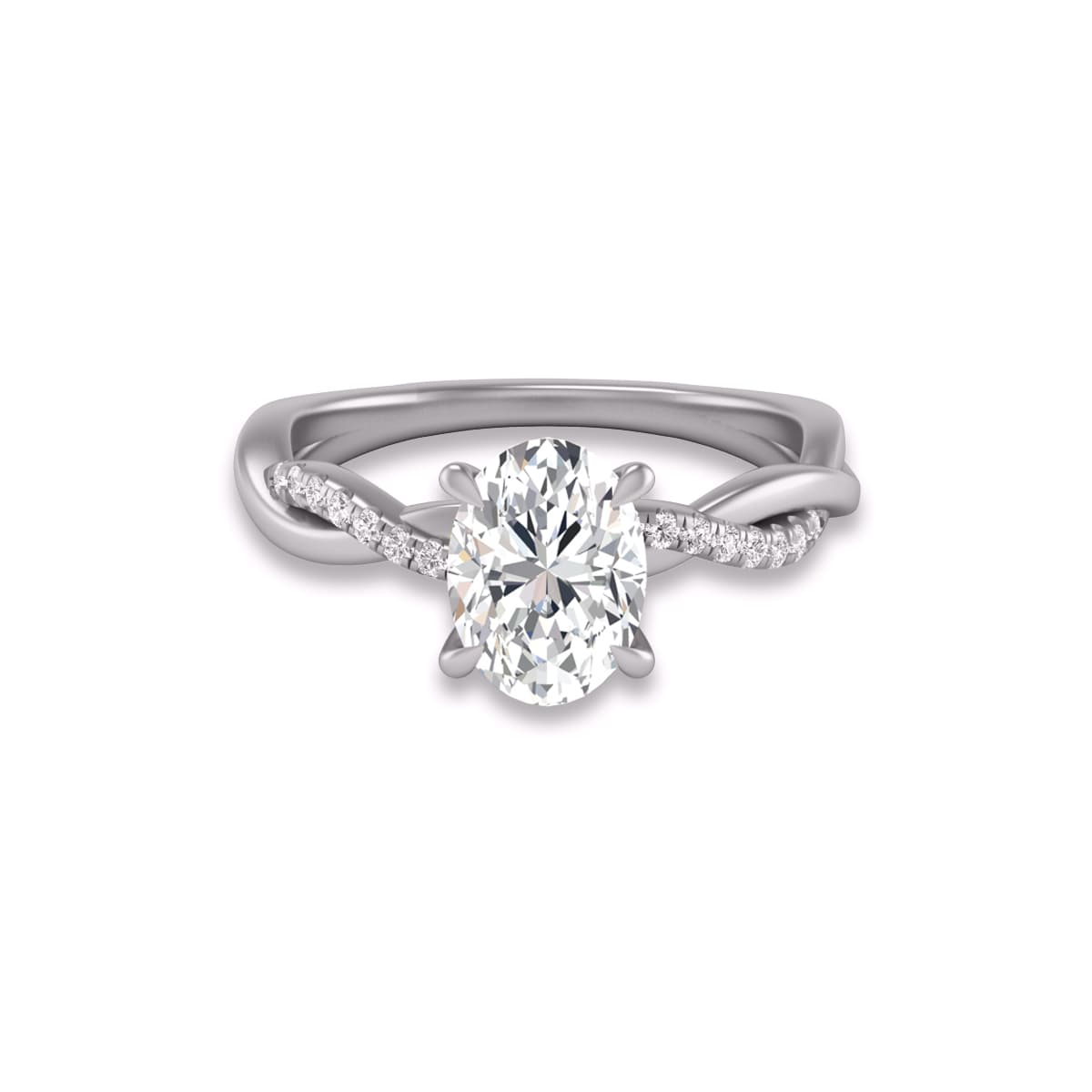 Agatha Twisted Pave Ring with Certified 2 Carat Lab-Grown Oval Shape Diamond in 14K White Gold