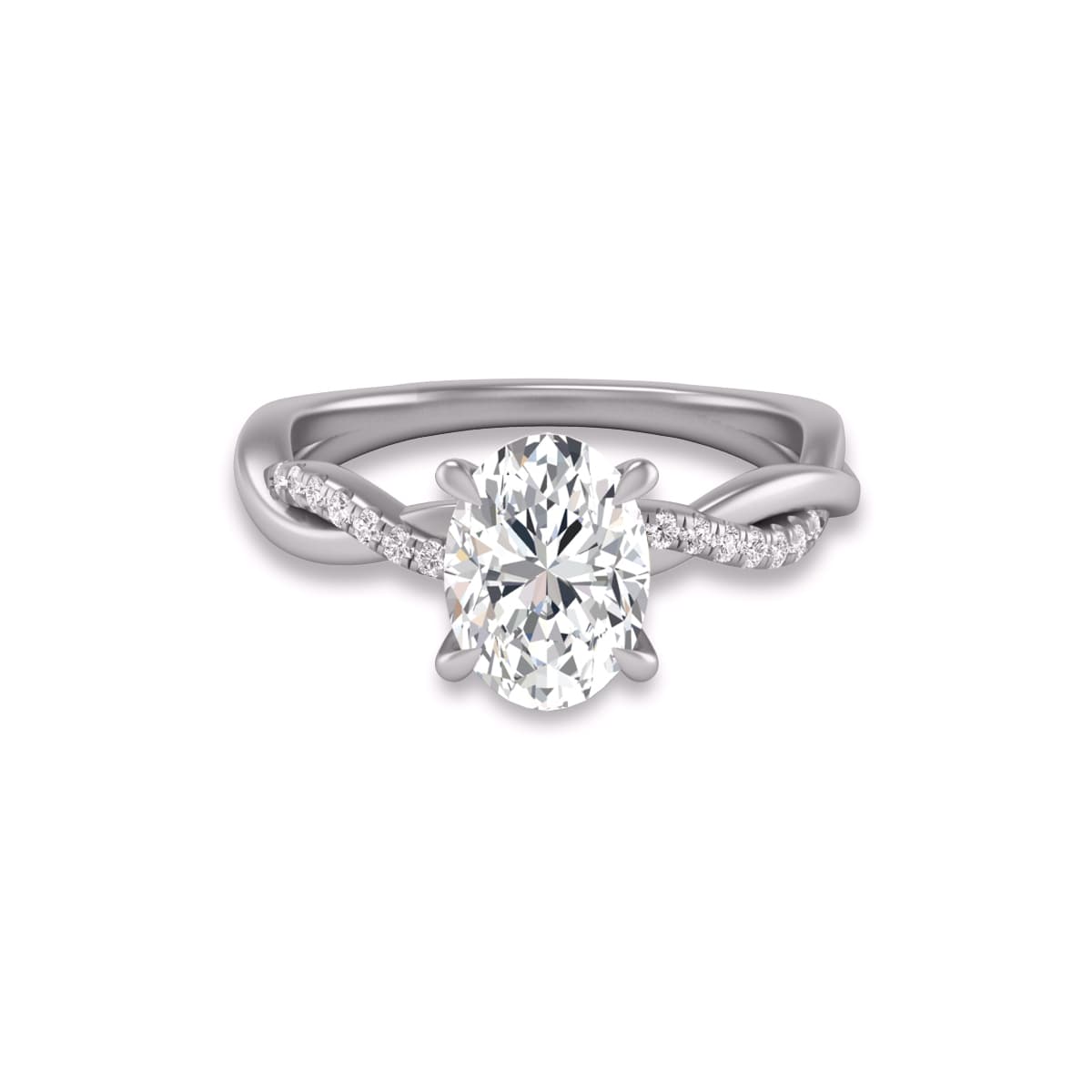 Agatha Twisted Pave Ring with Certified 2.50 Carat Lab-Grown Oval Shape Diamond in 14K White Gold