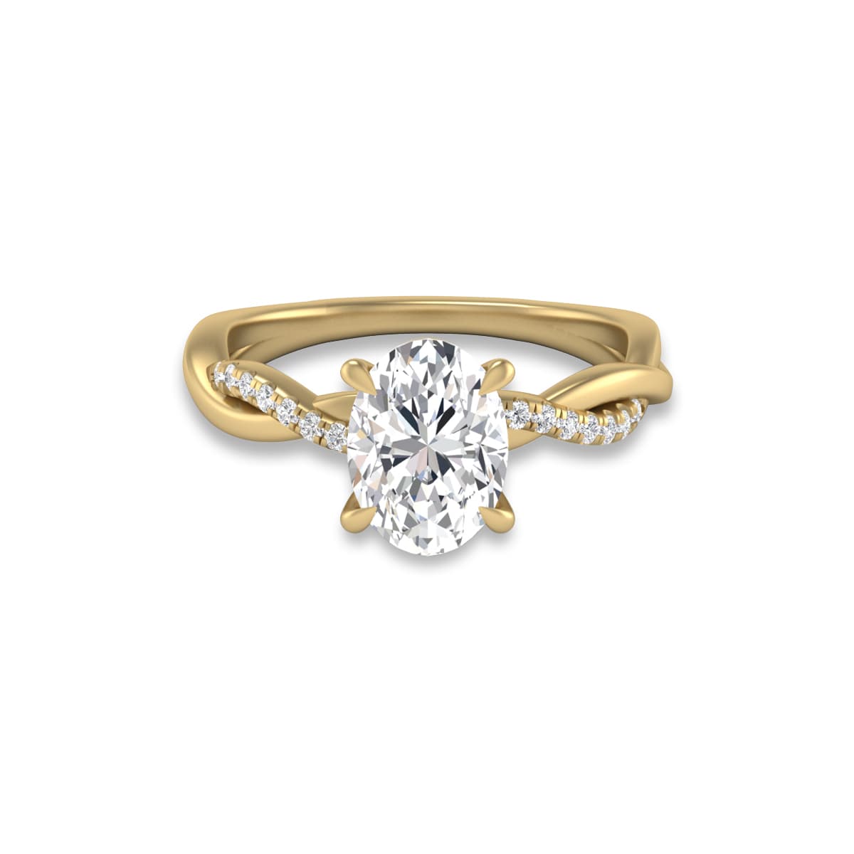 Agatha Twisted Pave Ring with Certified 2.50 Carat Lab-Grown Oval Shape Diamond in 14K Yellow Gold
