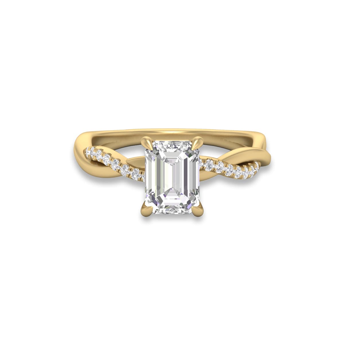 Agatha Twisted Pave Ring with Certified 2 Carat Lab-Grown Emerald Cut Diamond in 14K Yellow Gold