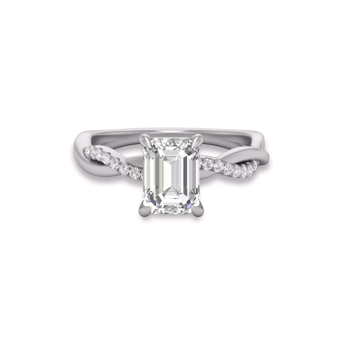 Agatha Twisted Pave Ring with Certified 2.50 Carat Lab-Grown Emerald Cut Diamond in 14K White Gold