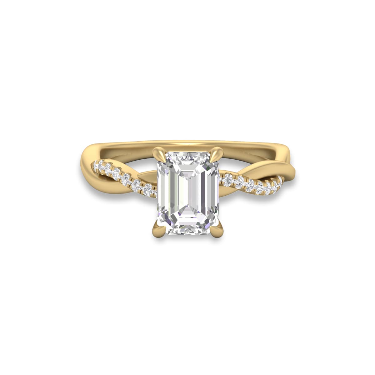 Agatha Twisted Pave Ring with Certified 2.50 Carat Lab-Grown Emerald Cut Diamond in 14K Yellow Gold