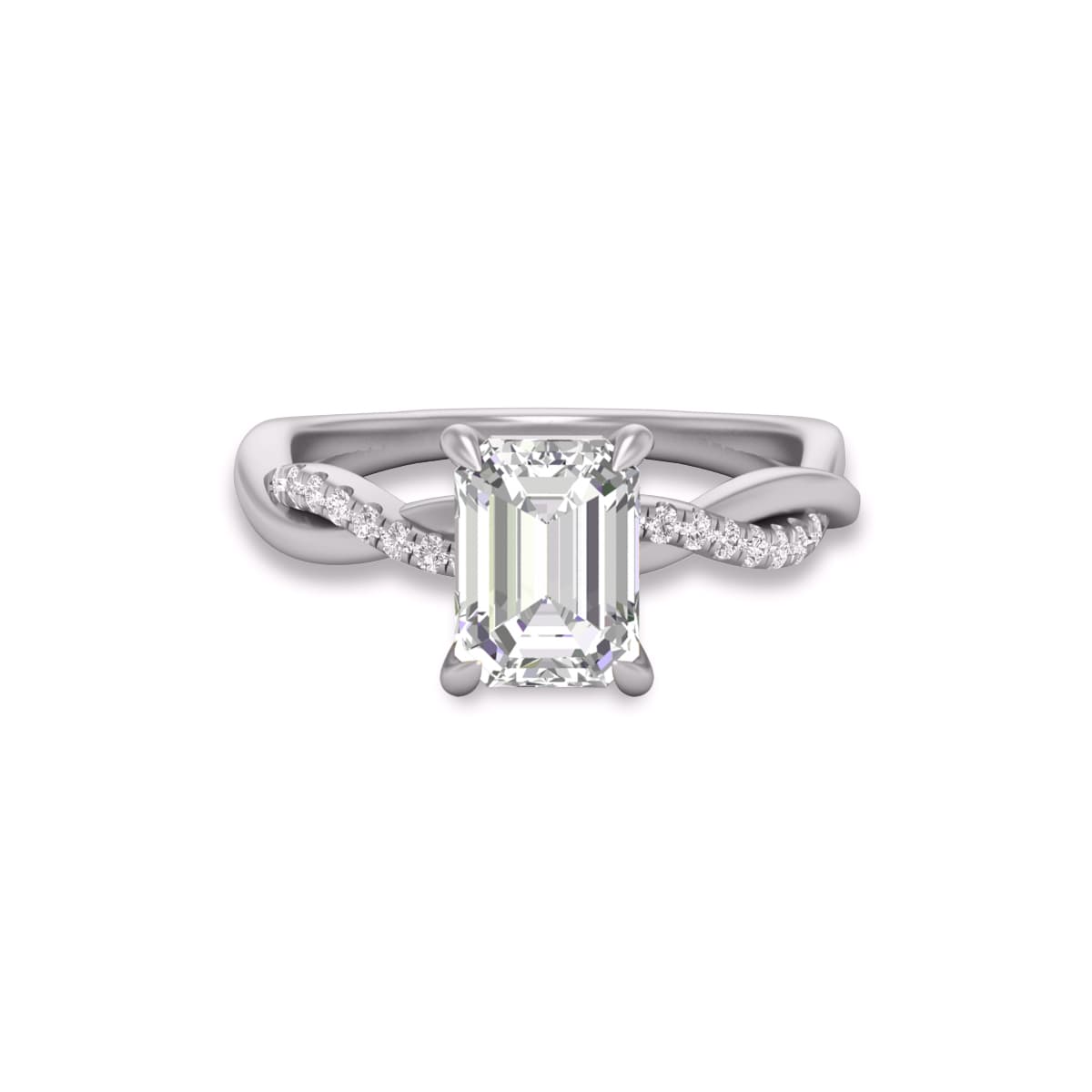 Agatha Twisted Pave Ring with Certified 3 Carat Lab-Grown Emerald Cut Diamond in 14K White Gold
