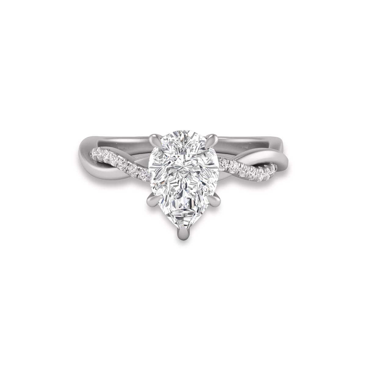 Agatha Twisted Pave Ring with Certified 2 Carat Lab-Grown Pear Shape Diamond in 14K White Gold
