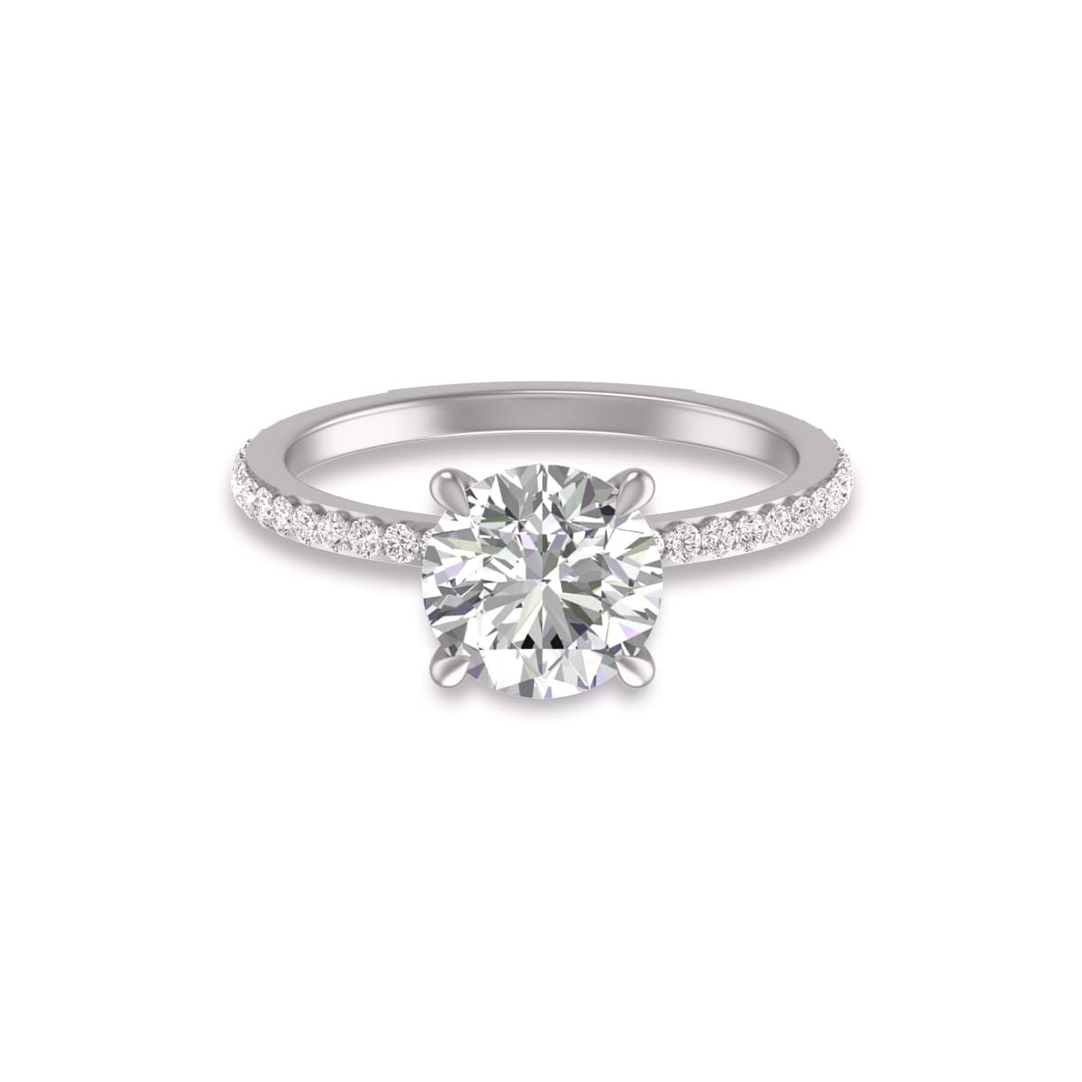 14K White Gold Hidden Halo Cleo Ring with Certified 2 Carat Center Round Lab-Grown Diamond