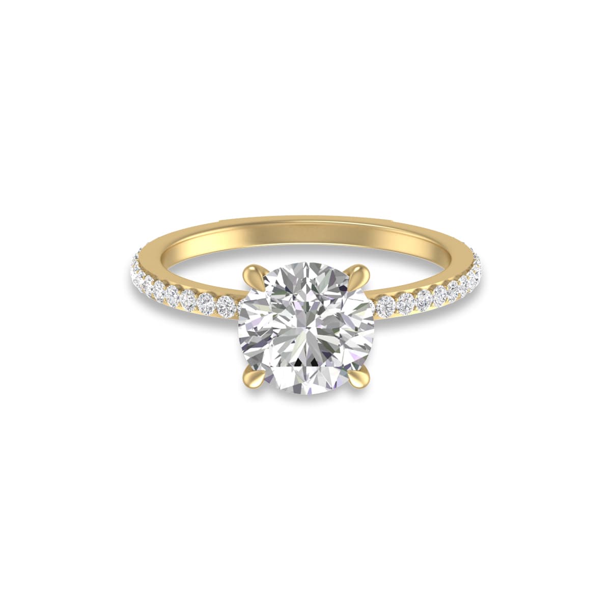 14K Yellow Gold Hidden Halo Cleo Ring with Certified 2 Carat Center Round Lab-Grown Diamond