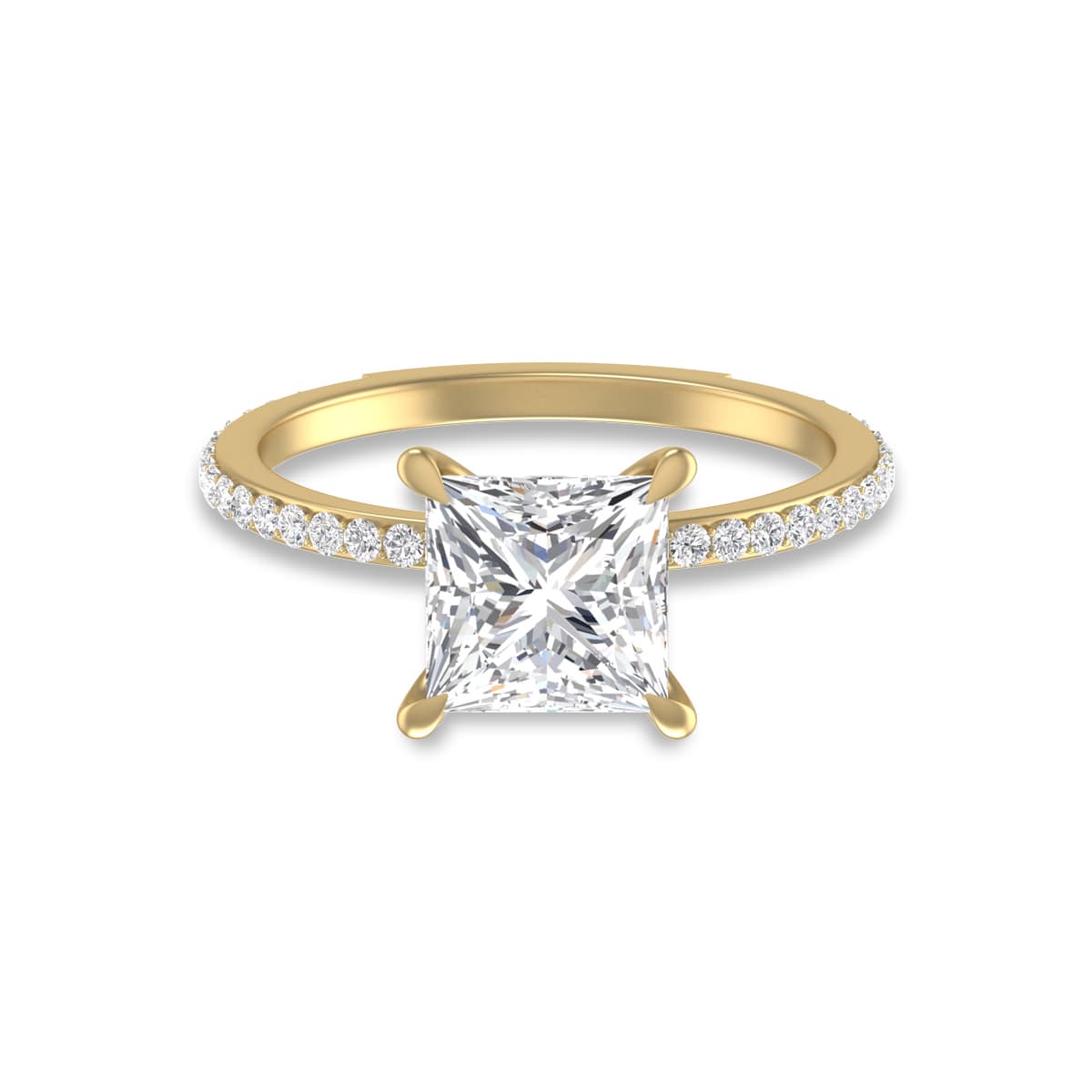 14K Yellow Gold Hidden Halo Cleo Ring with Certified 2 Carat Center Princess Cut Lab-Grown Diamond
