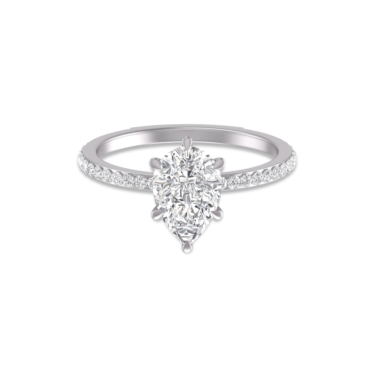 14K White Gold Hidden Halo Cleo Ring with Certified 2 Carat Center Pear Shape Lab-Grown Diamond